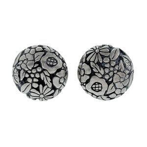 Vintage MSL NAH Sterling Silver 925 Floral Relief Button Clip On Earrings